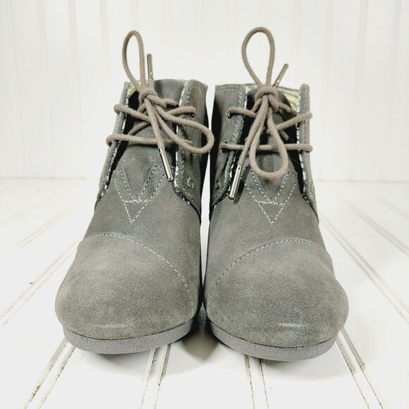Toms Desert Grey Suede Leather Wedge Booties B135 - Picture 3 of 11